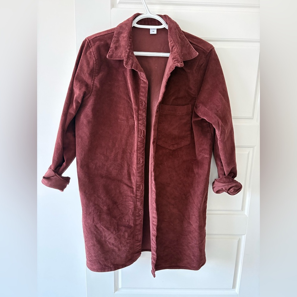 Simon’s Twik Corduroy Button-Up Shacket in Deep Wine/Burgundy